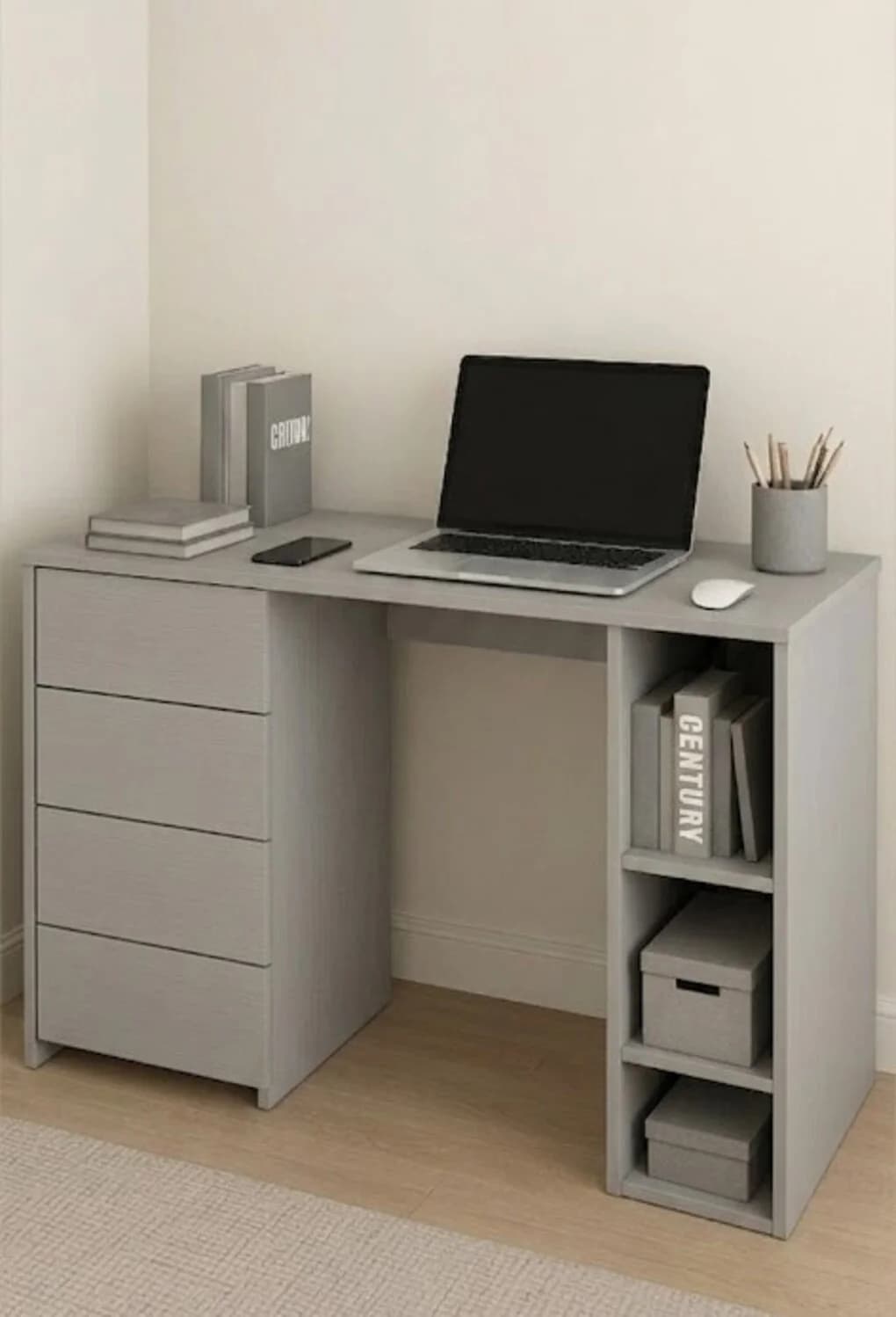 Yazı masası MB731, laminat, boz, 140x75x60 sm