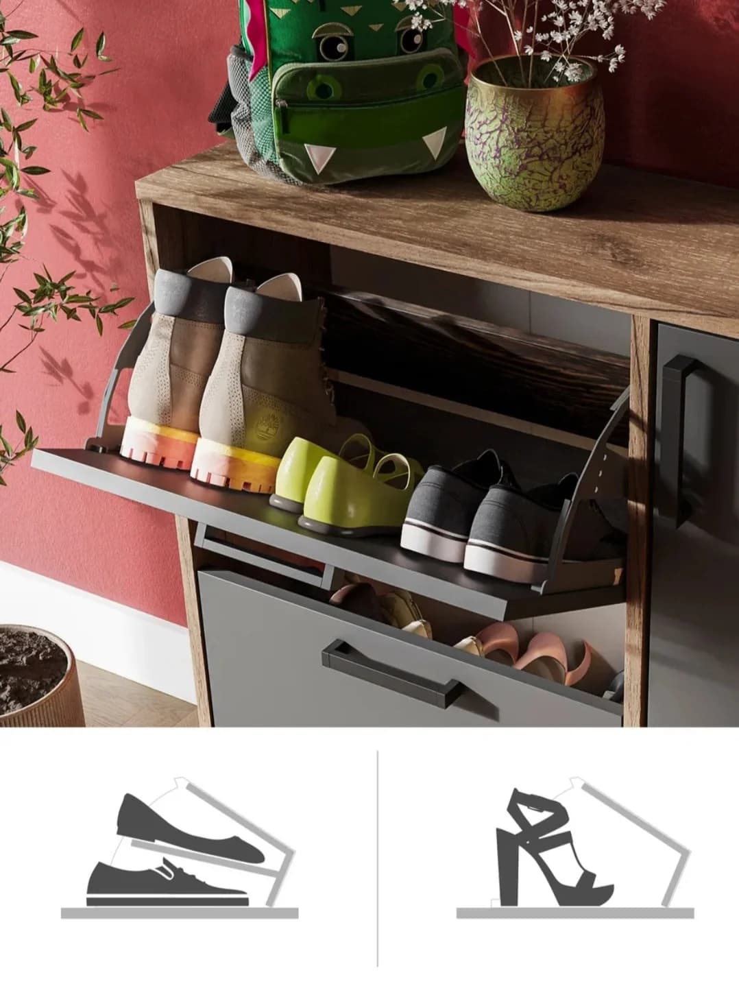 Ayaqqabı üçün tumba s065, laminat, antrasit, 80x75x25 sm — изображение 3
