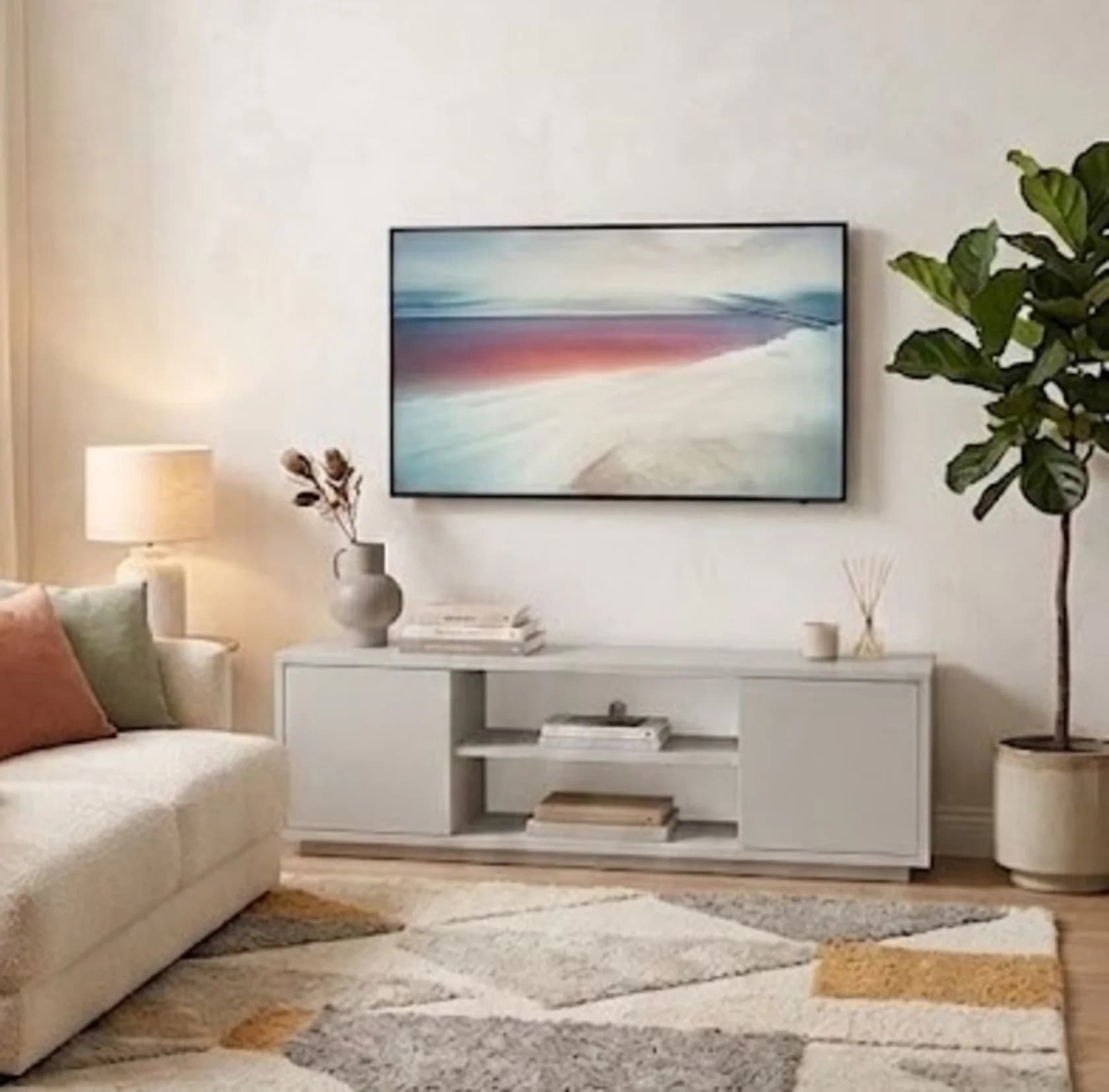 TV üçün tumba MB 14, laminat, boz, 160x45x40 sm