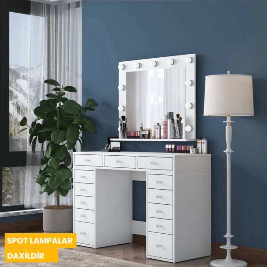 Makiyaj masası SO86, laminat, 120x153.4x45 sm, ağ — изображение 5