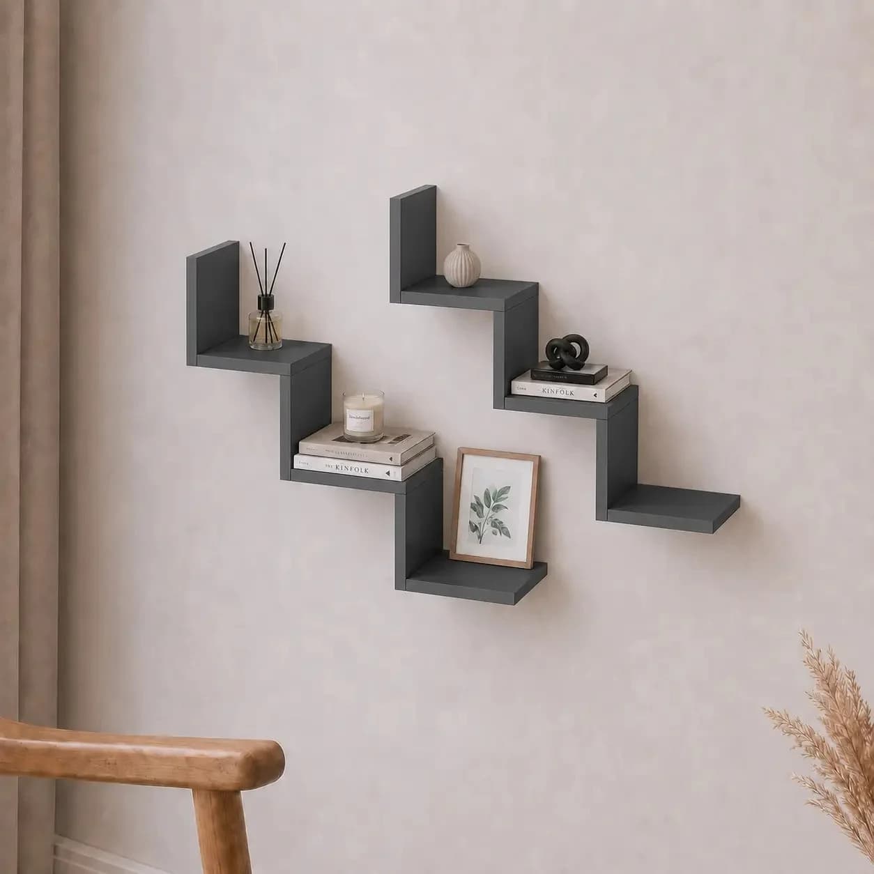 Divar rəfi Yagmur, laminat, antrasit, 45x47x15 sm