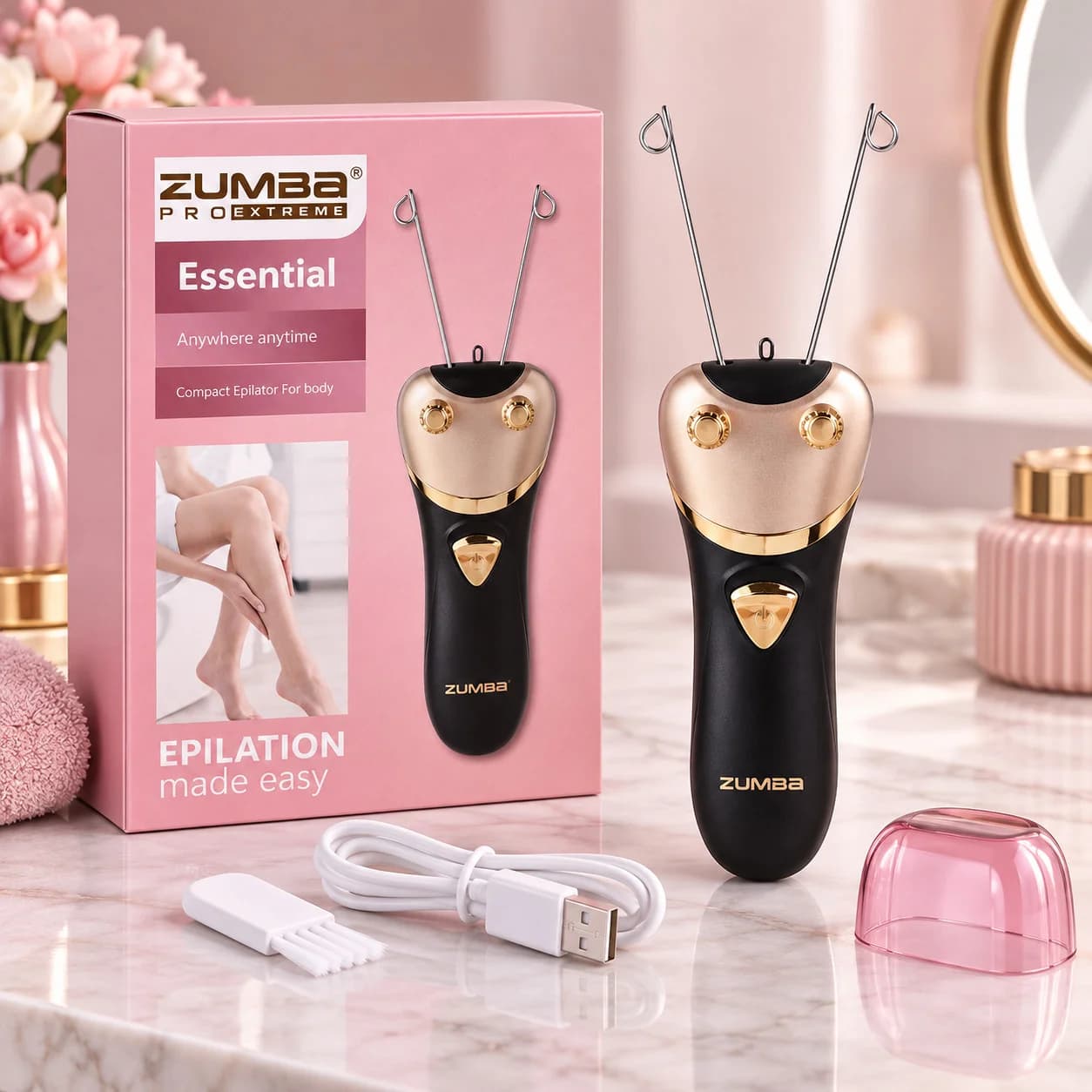 Qadın epilyatoru Zumba ZM-2303, USB, Quru, Qara/Qızılı