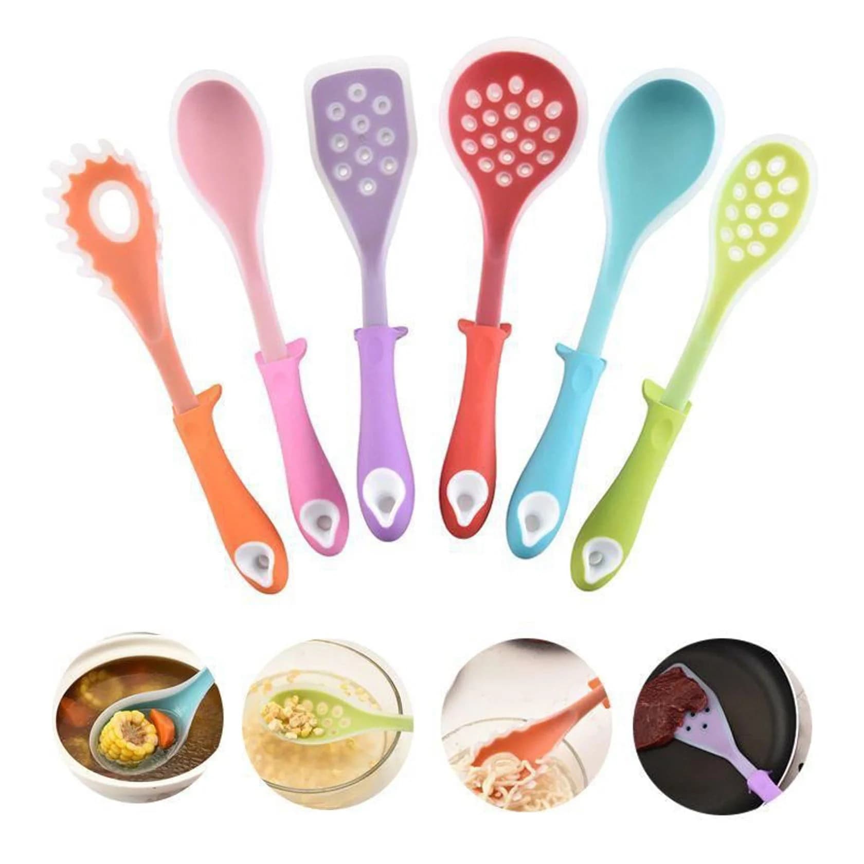 Süfrə ləvazimatları Silikon mətbəx dəsti, 6 parçalı, 32 sm. Qaşıq, lapatka, spagetti qaşığı - GS_1030