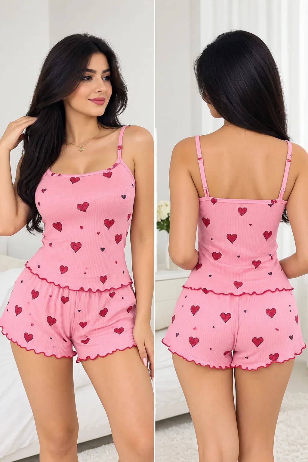Şortlu pijama dəsti GS014, çəhrayı, poliester, ölçü S/M