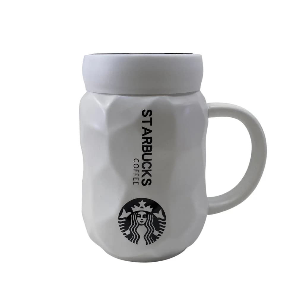Krujka Starbucks keramika, qapaqlı, ağ - grnsmehsul32