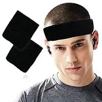 Fitness üçün baş sarğısı və bilək sarğısı qara — изображение 2