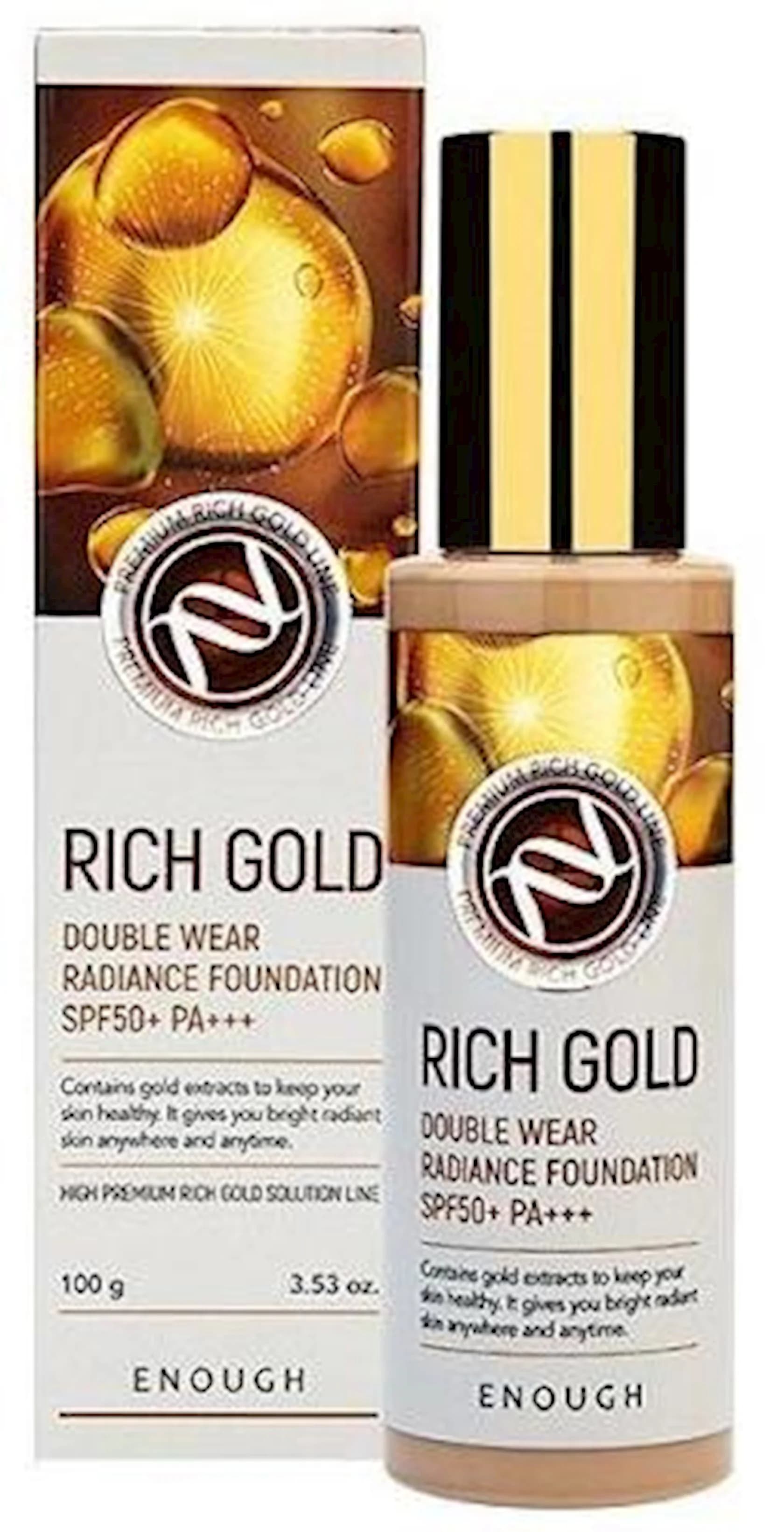 Tonal krem Enough Rich Gold Double Wear Radiance Foundation SPF50+ PA+++ ton 21 qızıl tərkibli 100 ml