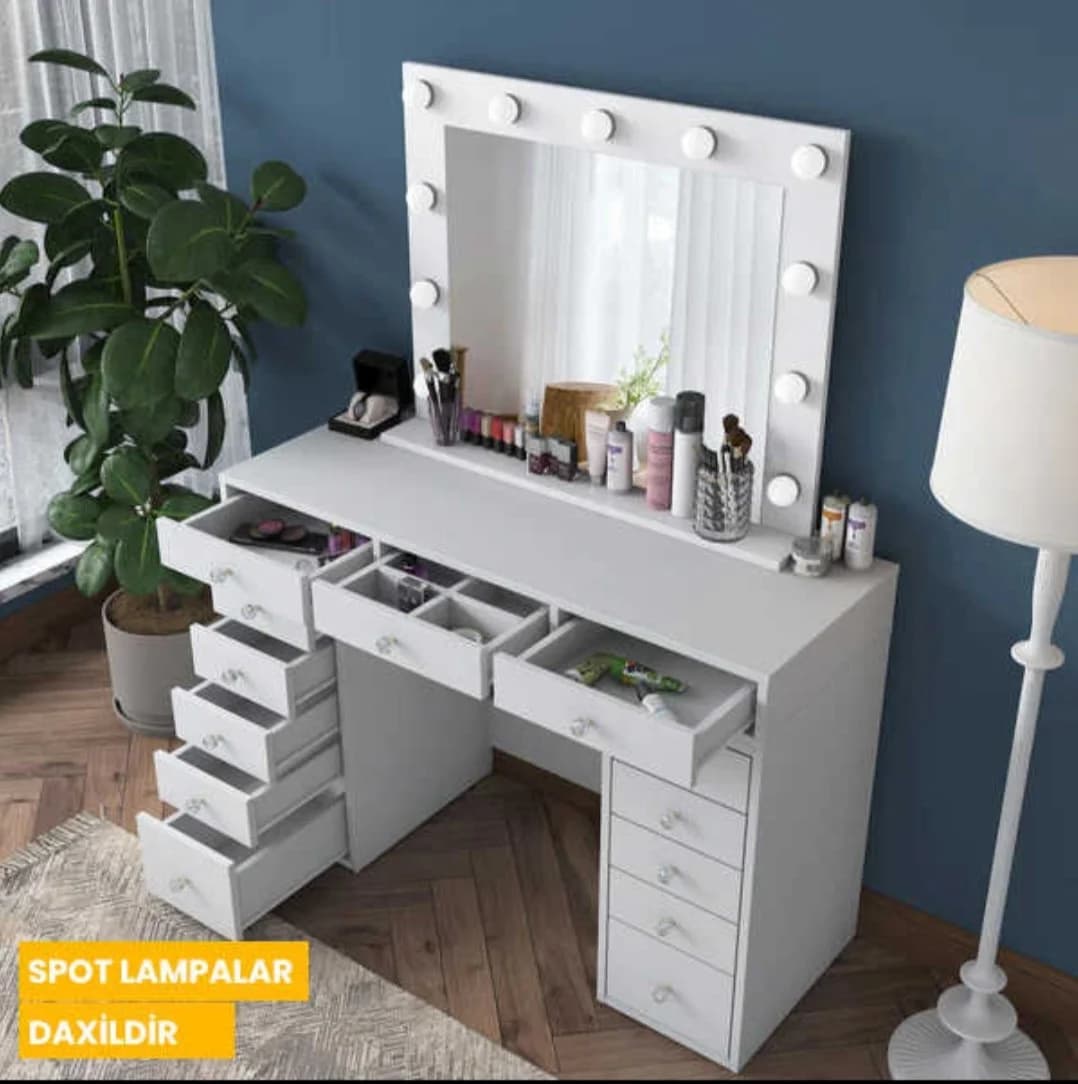 Makiyaj masası SO86, laminat, 120x153.4x45 sm, ağ — изображение 4
