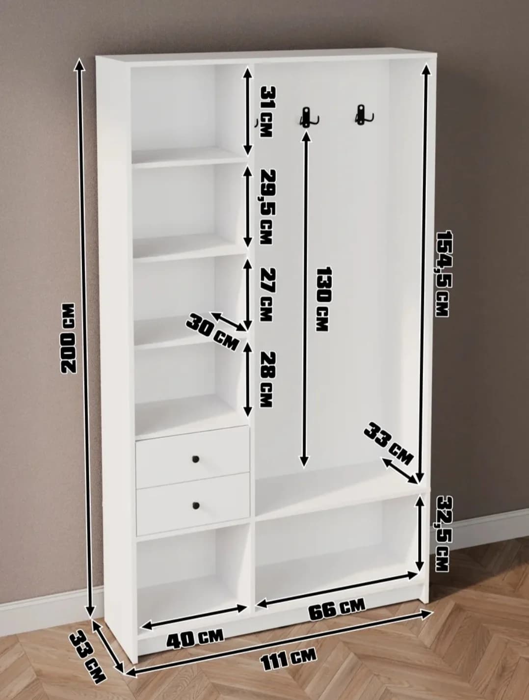 Şkaf, laminat, ağ, 200x111x33 sm — image 3