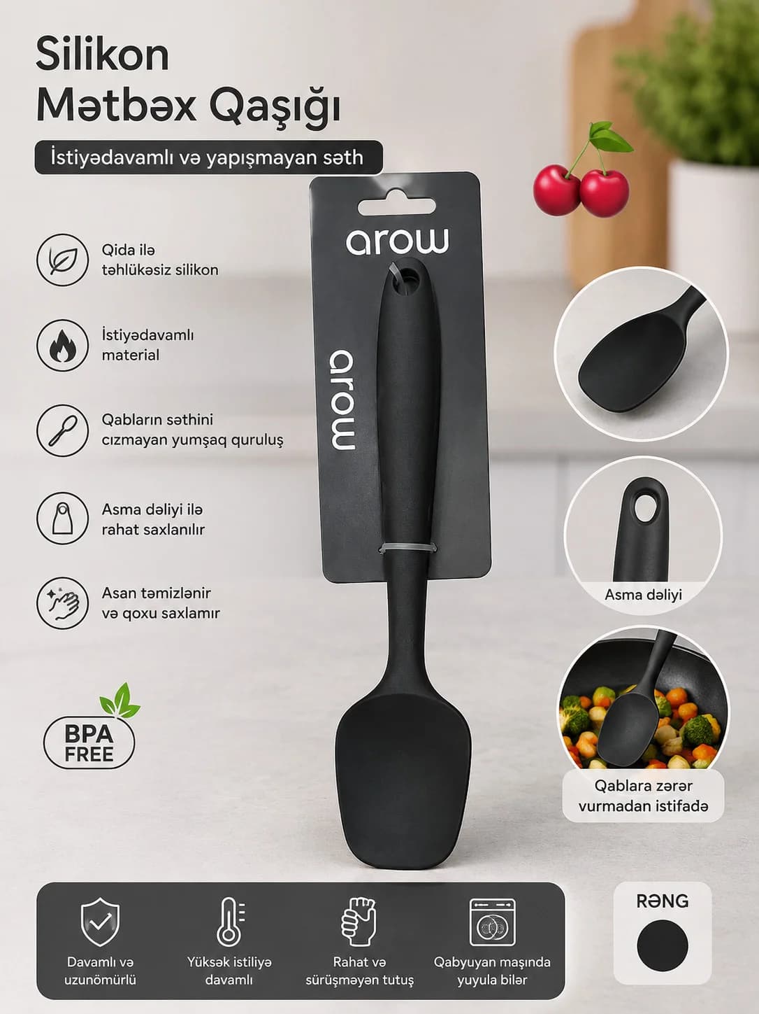 Aşpaz qaşığı Arow, silikon, qara
