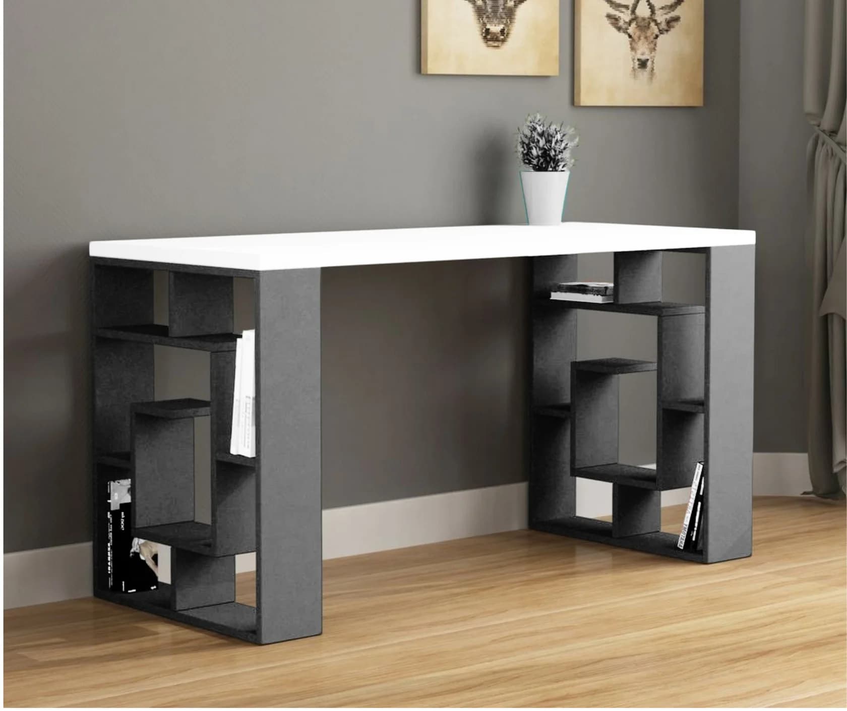 Yazı masası 15460, laminat, 140x75x60 sm, antrasit/ağ
