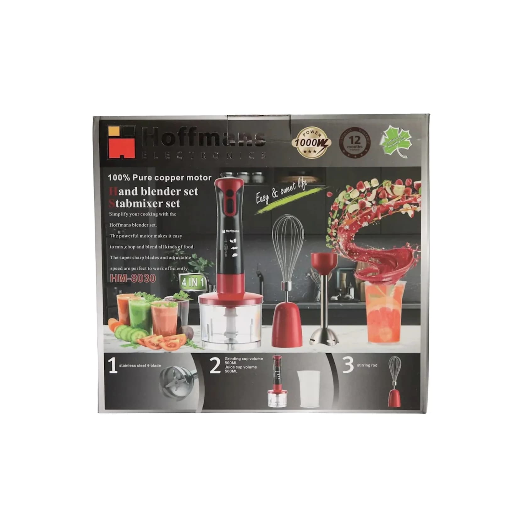 Blender Hoffmans HM-8030 4 in 1 Black/Red — şəkil 4