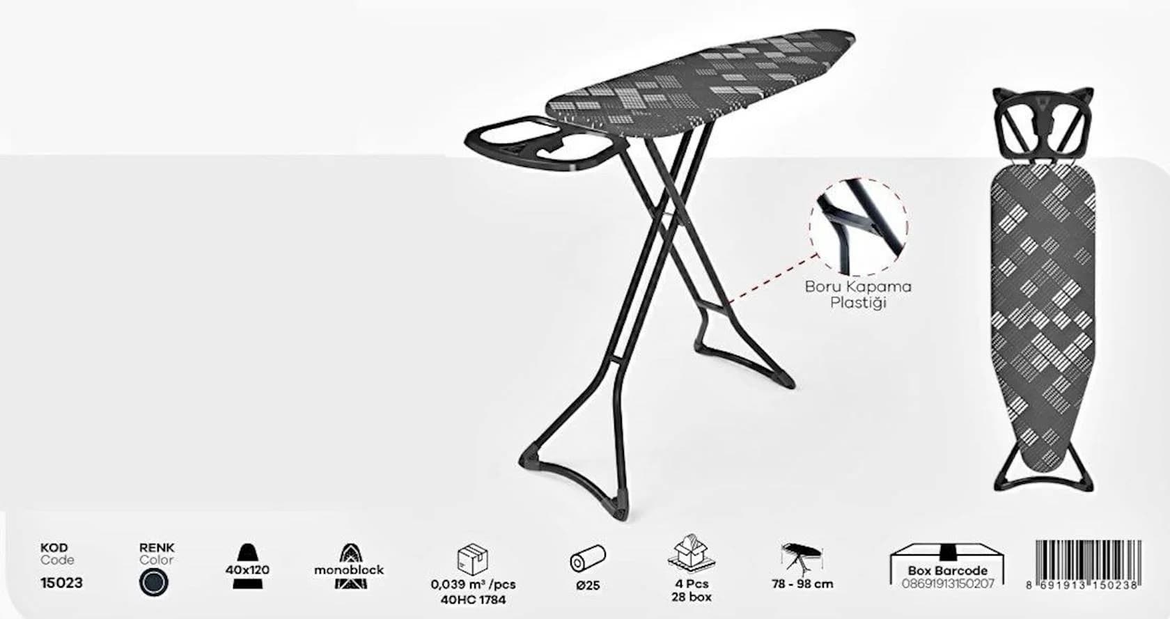 Ütü masası Perilla Adriana Antrasit, 112×45 sm, qara/boz — изображение 2