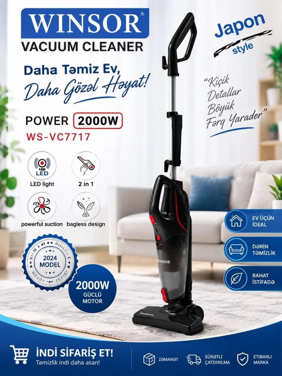 WINSOR WS-VC7717 2000W 2-in-1 Şaquli Tozsoran