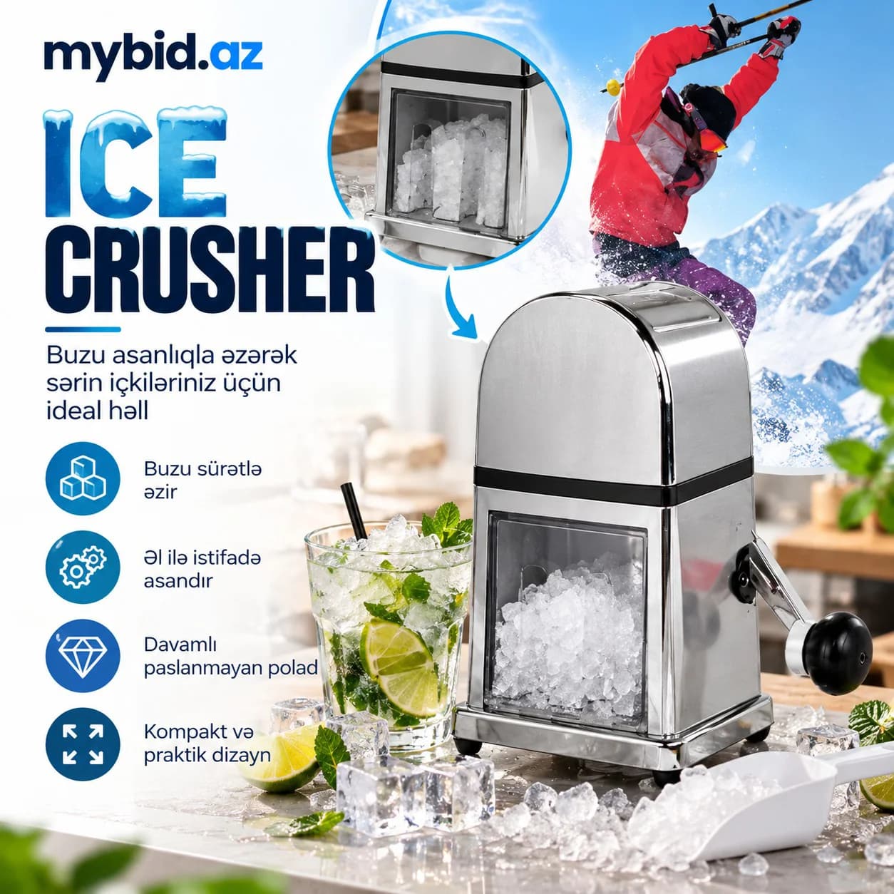 Manual Ice Crusher – Əl ilə Buz Doğrayan və Əzən Aparat
