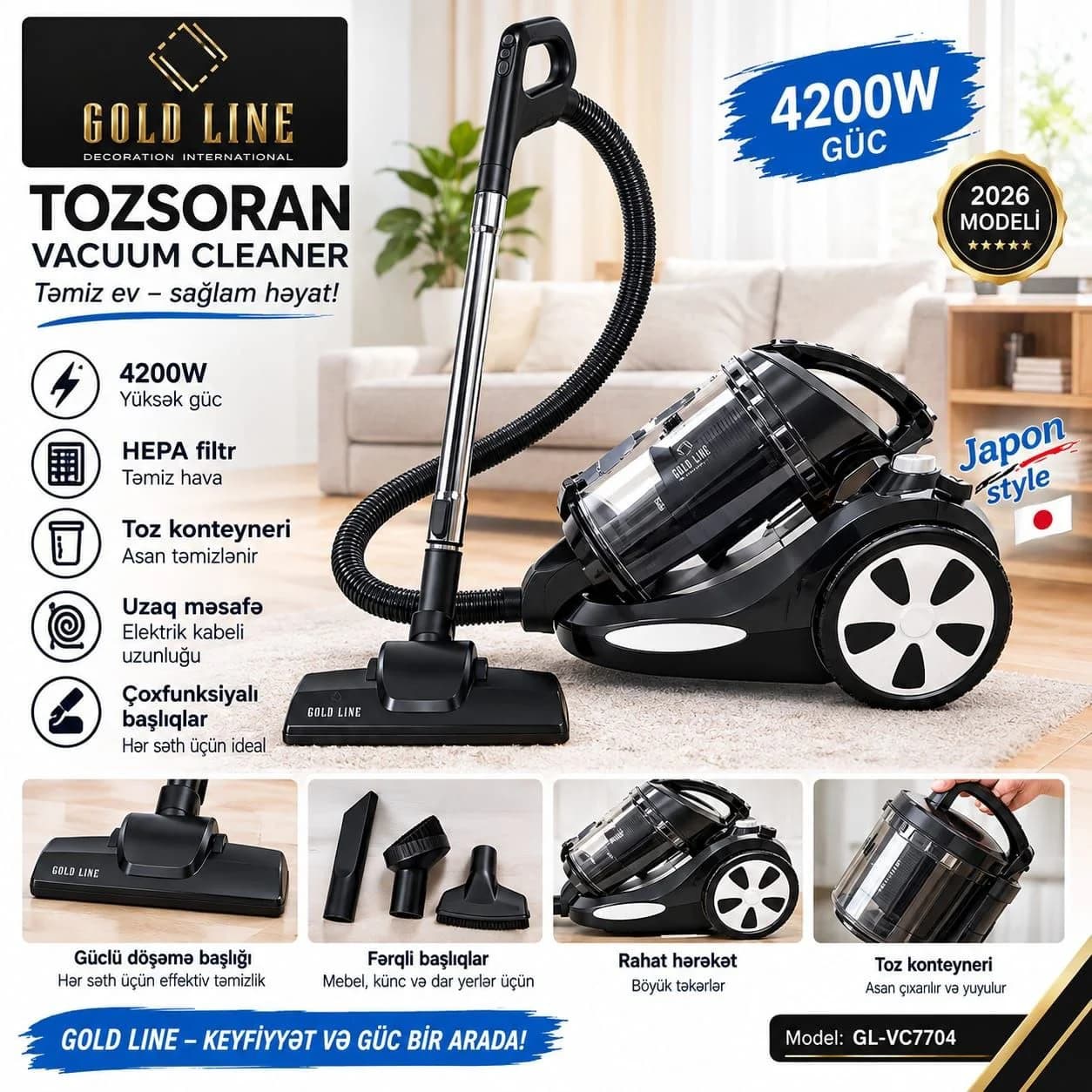 GOLD LINE GL-VC7704 4200W Tozsoran – HEPA Filtrli