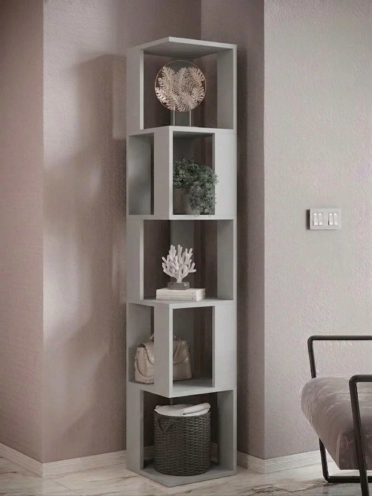 Stellaj, Laminat, Boz, 180x35x35 sm