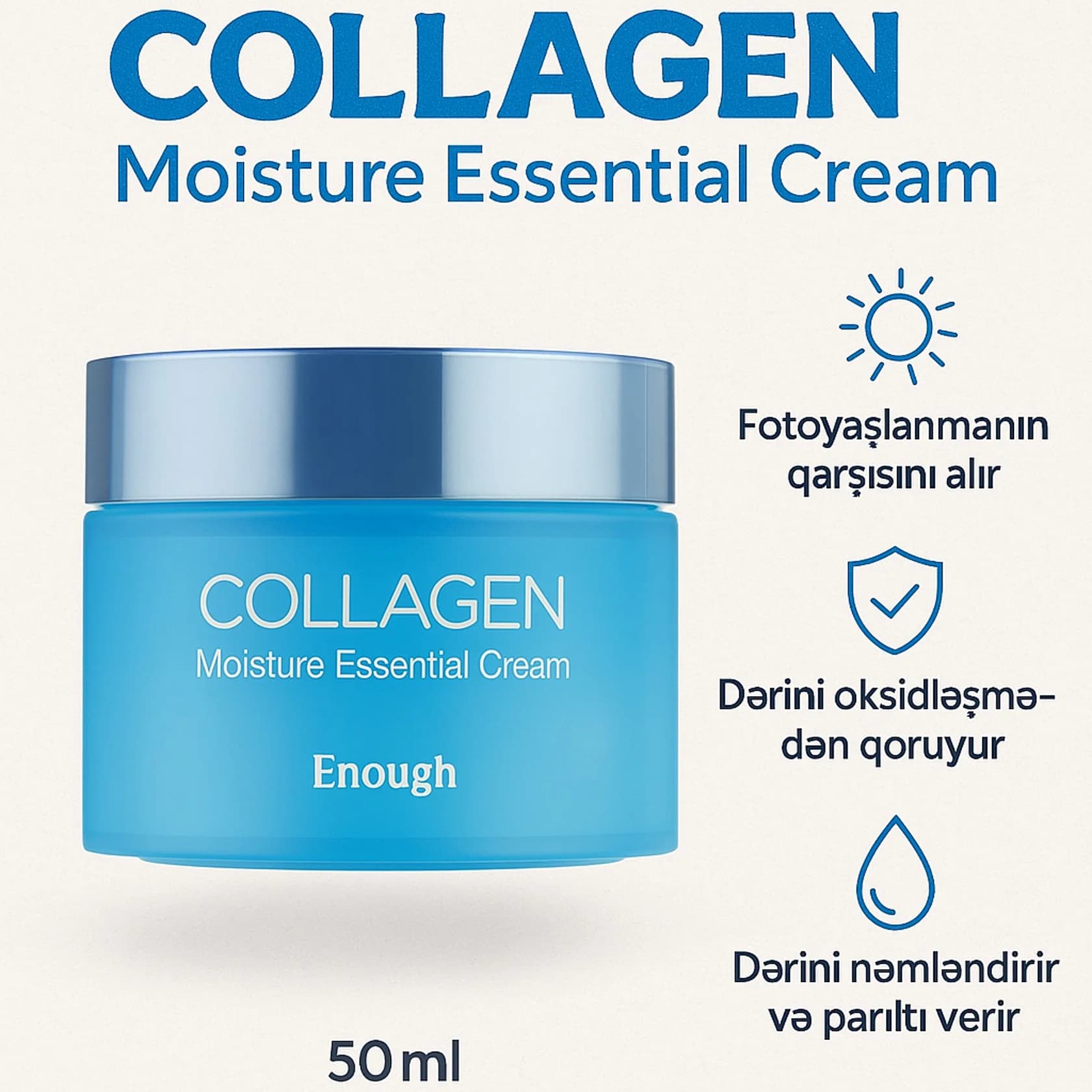 Üz üçün krem Enough Collagen Moisture Essential, 50 ml — изображение 2