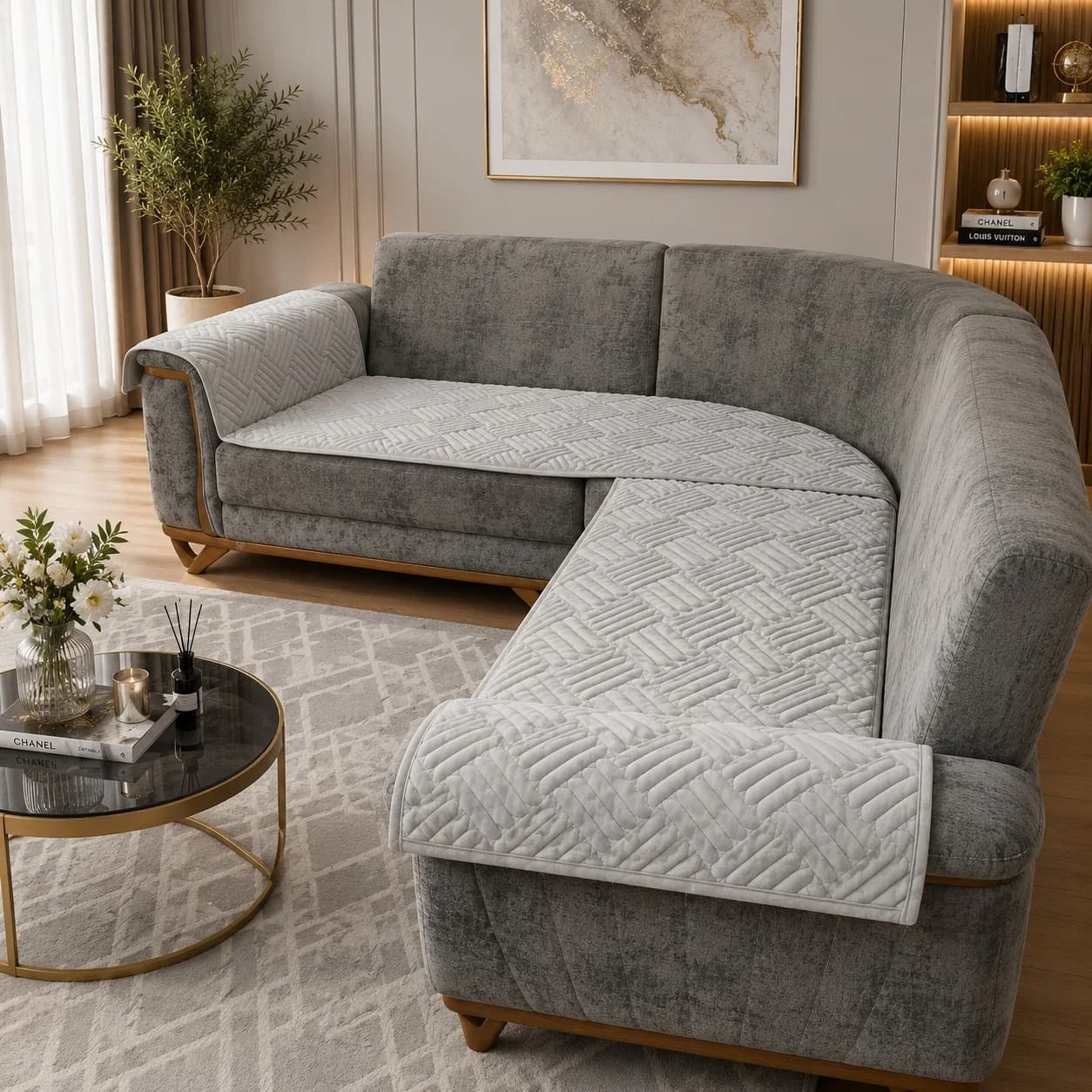 Divan üçün örtük R210, velür, boz, 70x210 sm