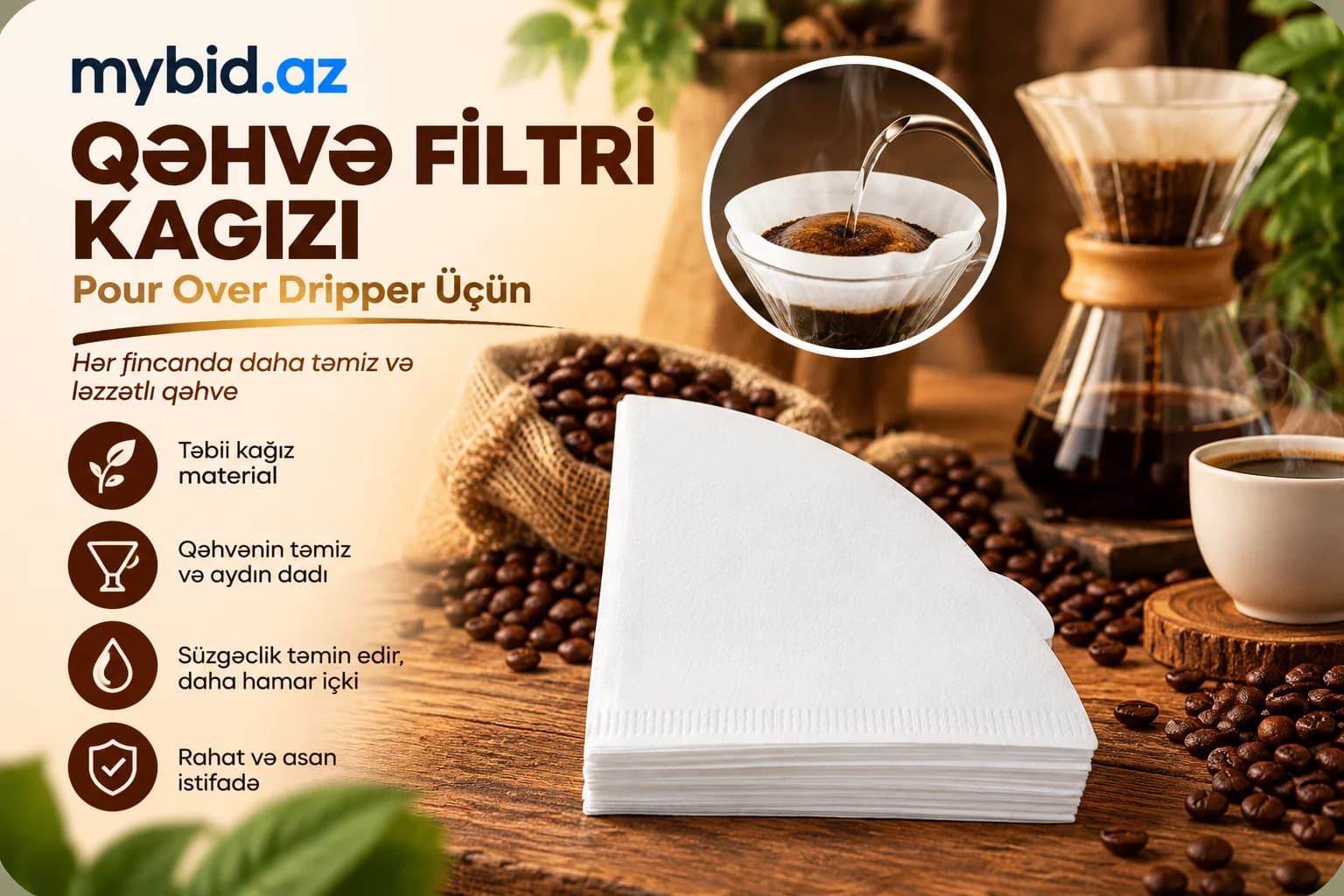 Qəhvə Filtri Kağızı – Pour Over Dripper Üçün