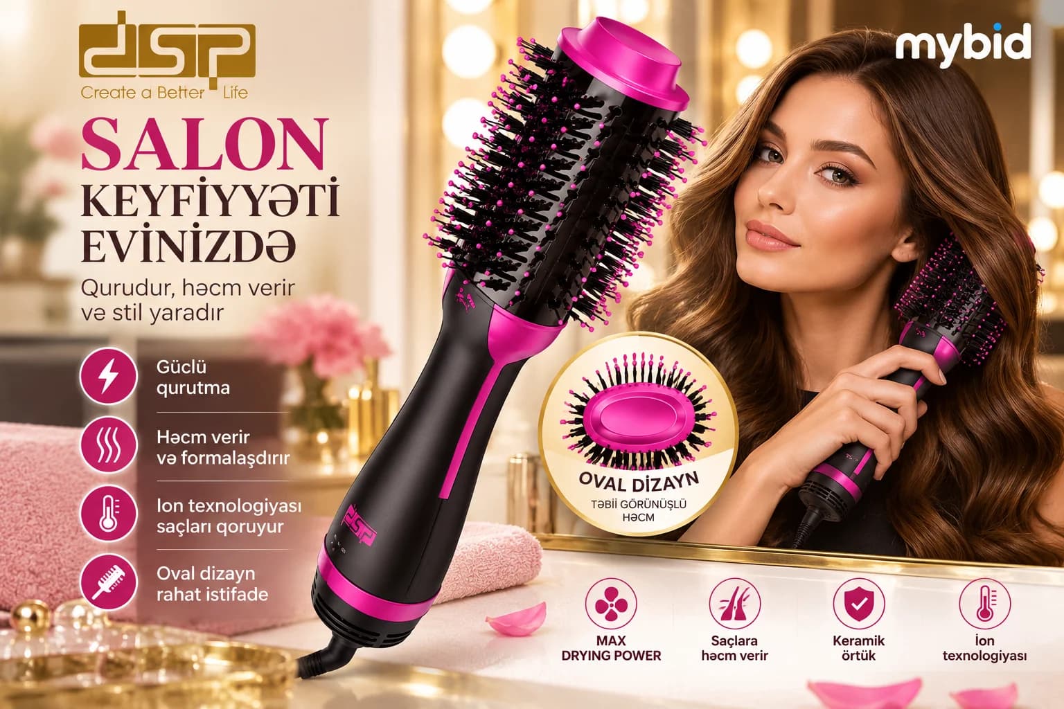 DSP Oval Saç Qurudan və Həcm Verən Fen-Fırça
