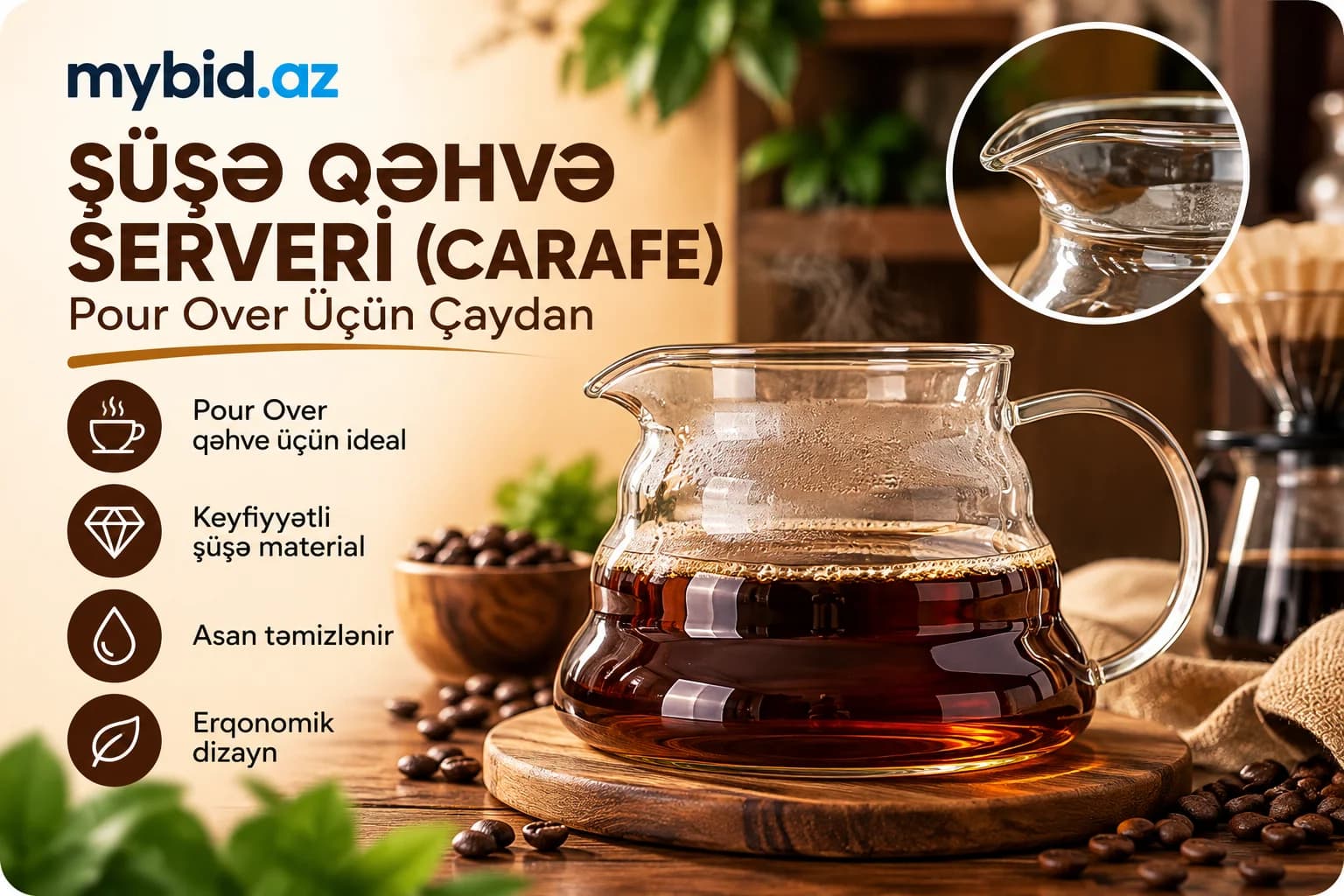 Şüşə Qəhvə Serveri (Carafe) – Pour Over Üçün Çaydan