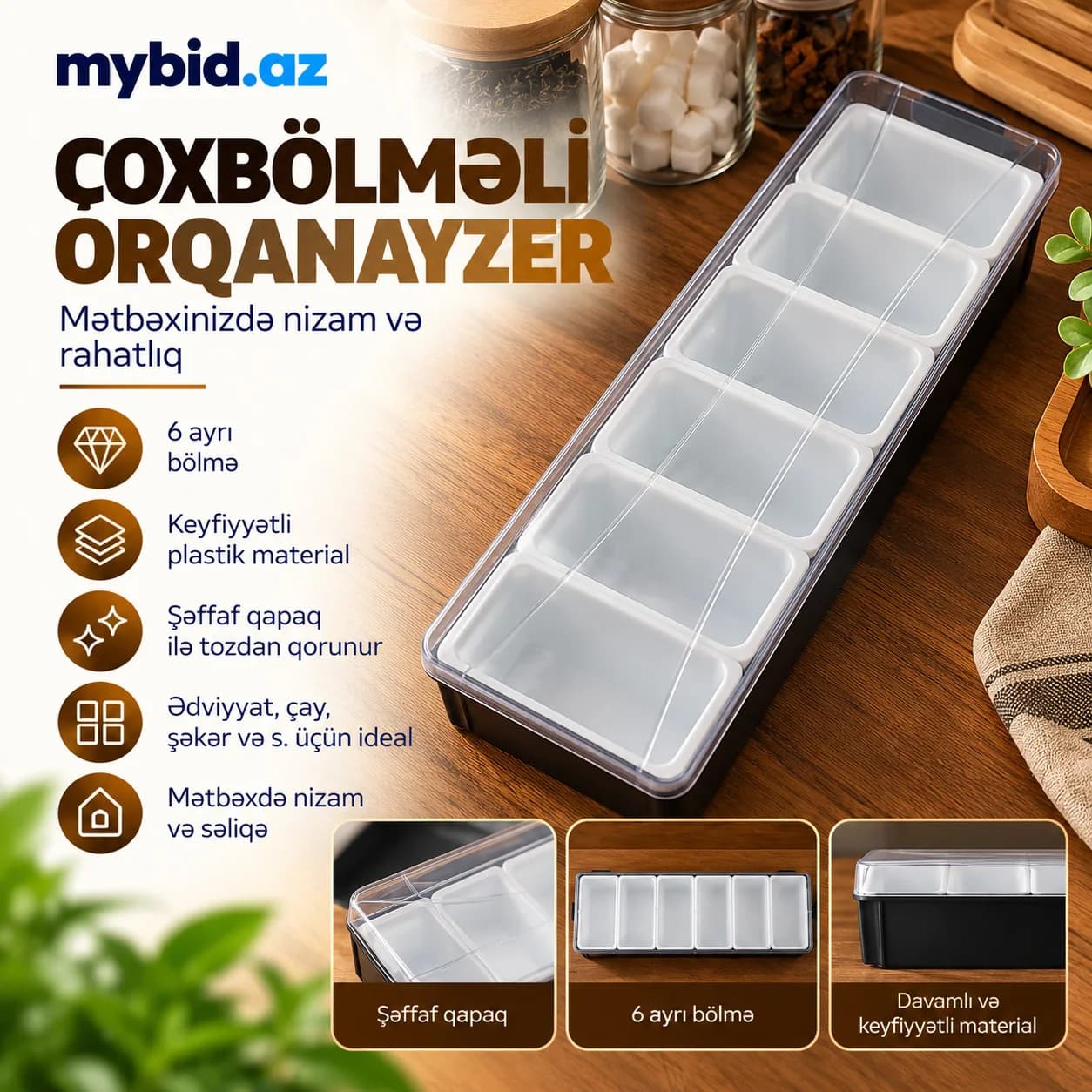Çoxbölməli Orqanayzer – 6 Bölməli Mətbəx Saxlama Qutusu