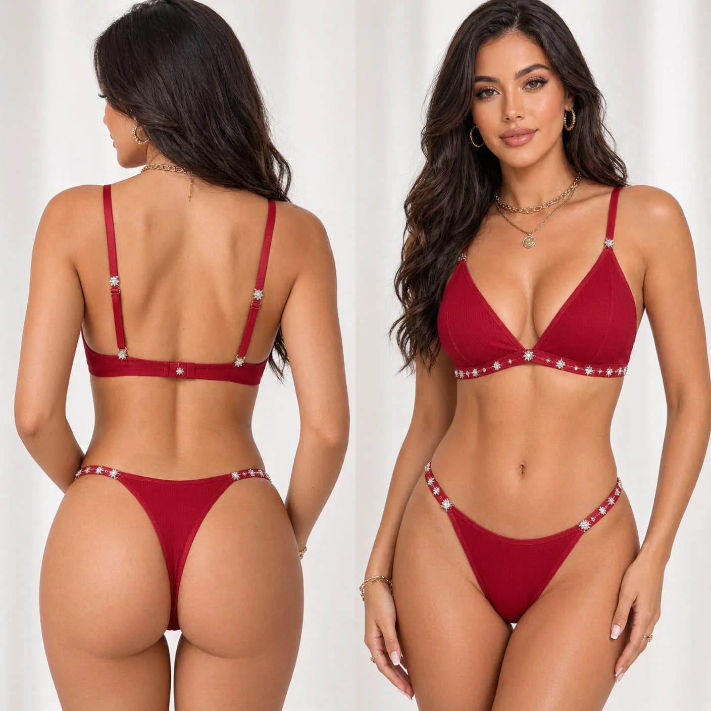 Qadın alt paltarı dəsti, elastan, qırmızı, S/M — şəkil 4