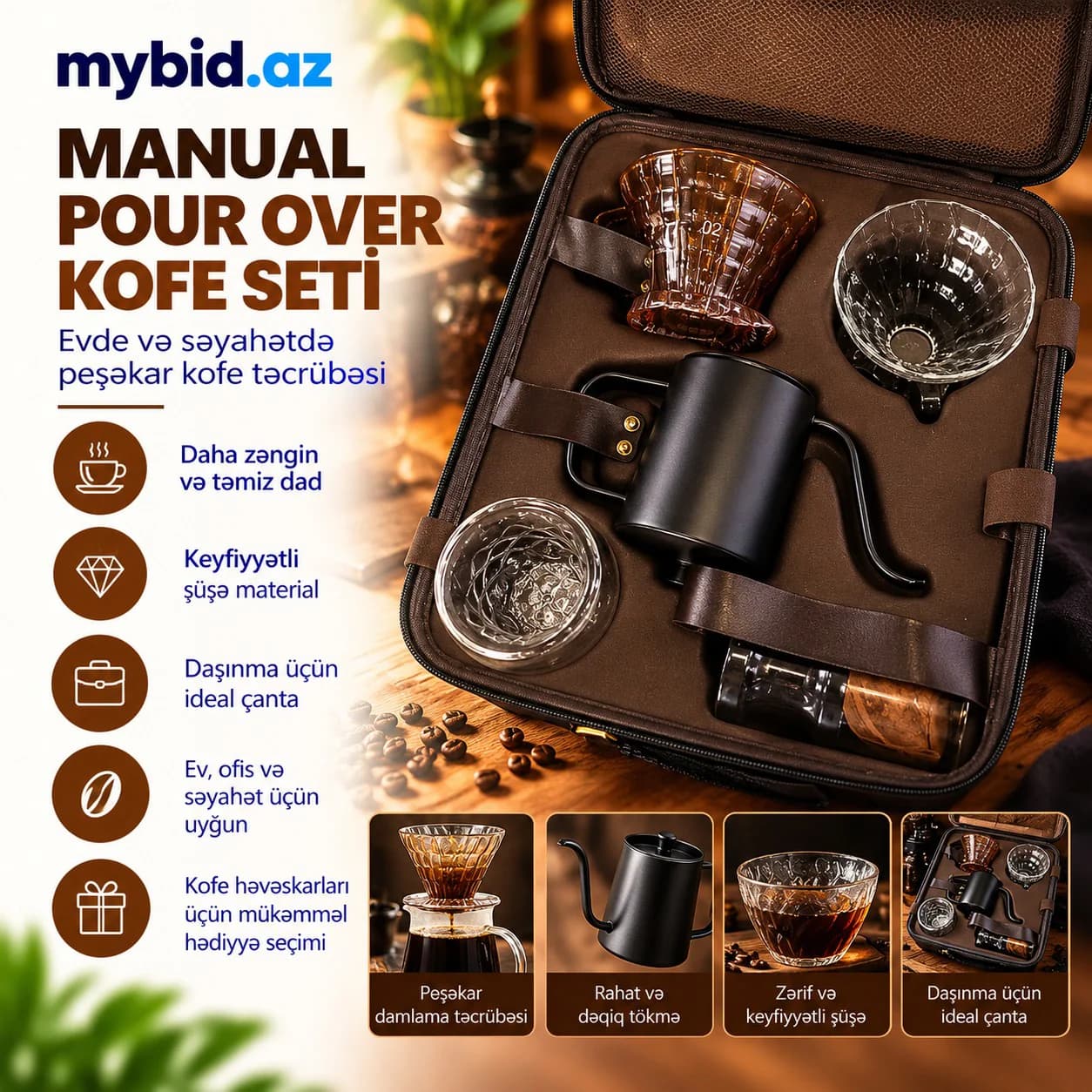 Manual Pour Over Kofe Seti – Şüşə Dəmləmə Dəsti
