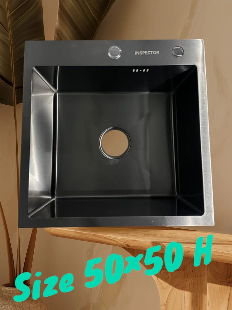 50x50 sm Qara İç Hissəli Mətbəx Lavabosu – 0.7 mm Paslanmayan Polad