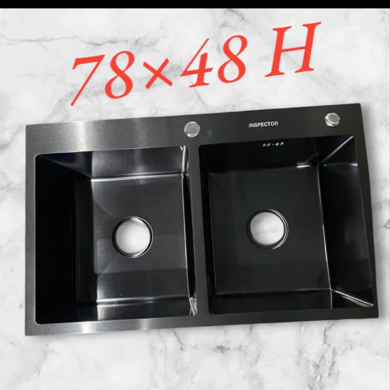 78x48 sm Qara Mətbəx Lavabosu – 0.9 mm Paslanmayan Polad, 22 sm Dərinlik