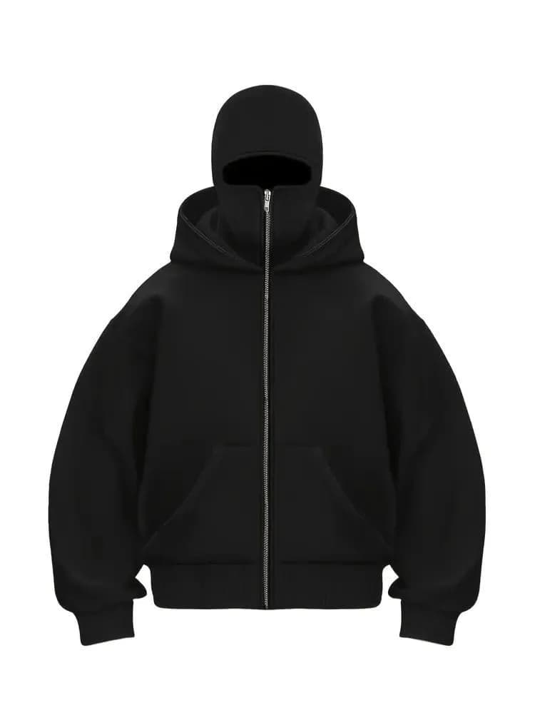 Qara Zip Hoodie – Oversize Kapüşonlu Basic Sweatshirt (XL Razmer)