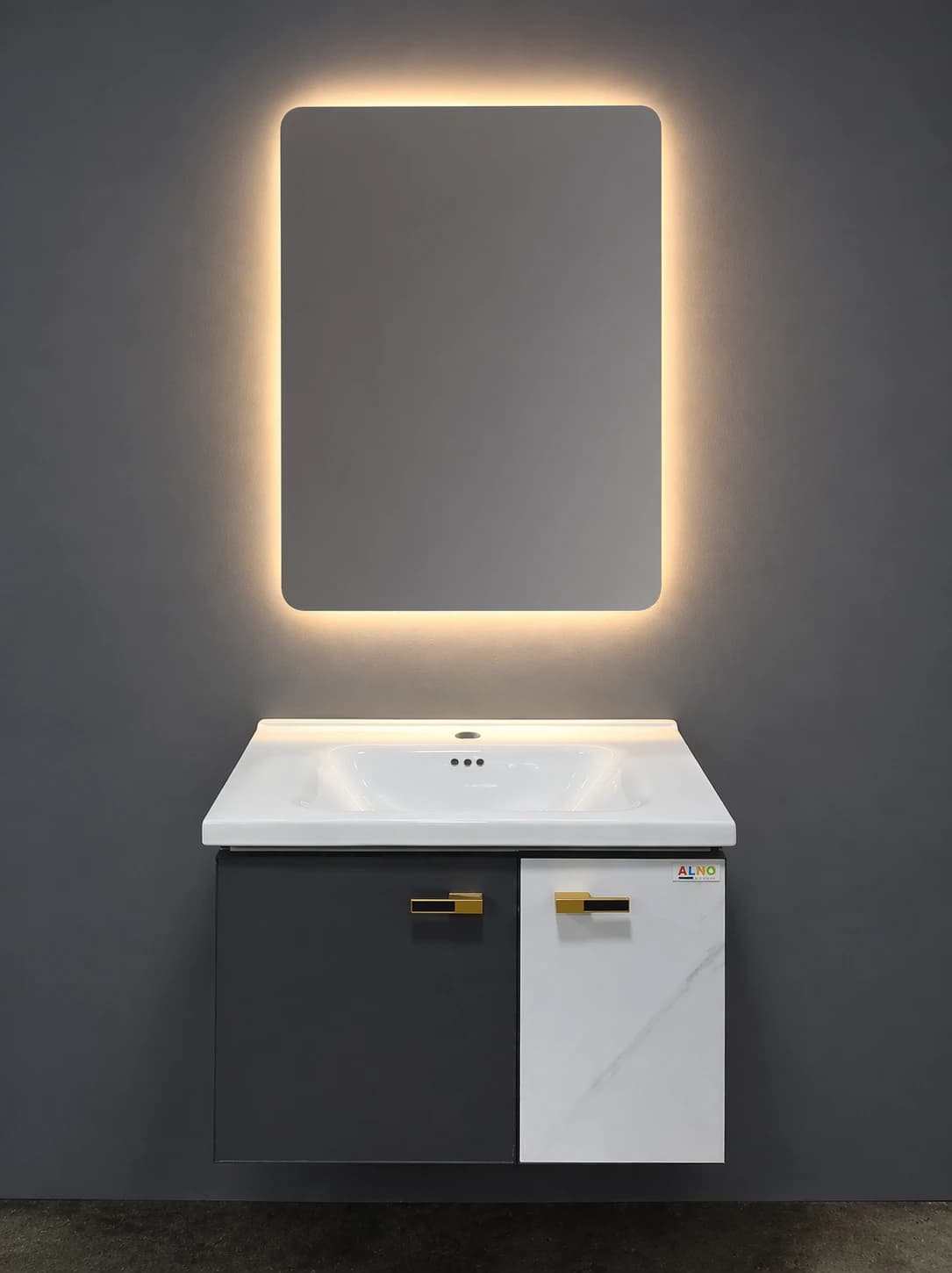 60×50 Hamam Dolabı və Lavabo + 60×80 LED İşıqlı Güzgü (Alüminium Korpus)