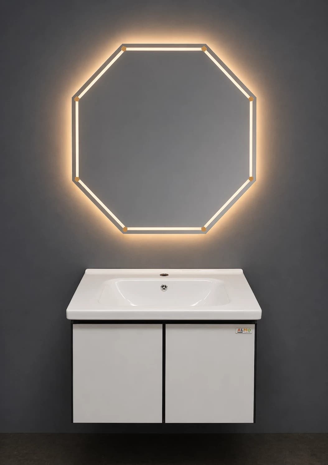 60×50 Hamam Dolabı və Lavabo + 75×75 LED İşıqlı Kvadrat Güzgü (Alüminium Korpus)