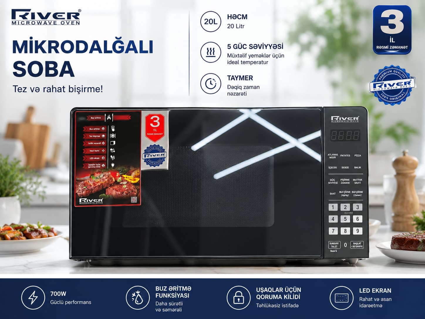 Mikrodalğalı soba 20 l 700 W qara