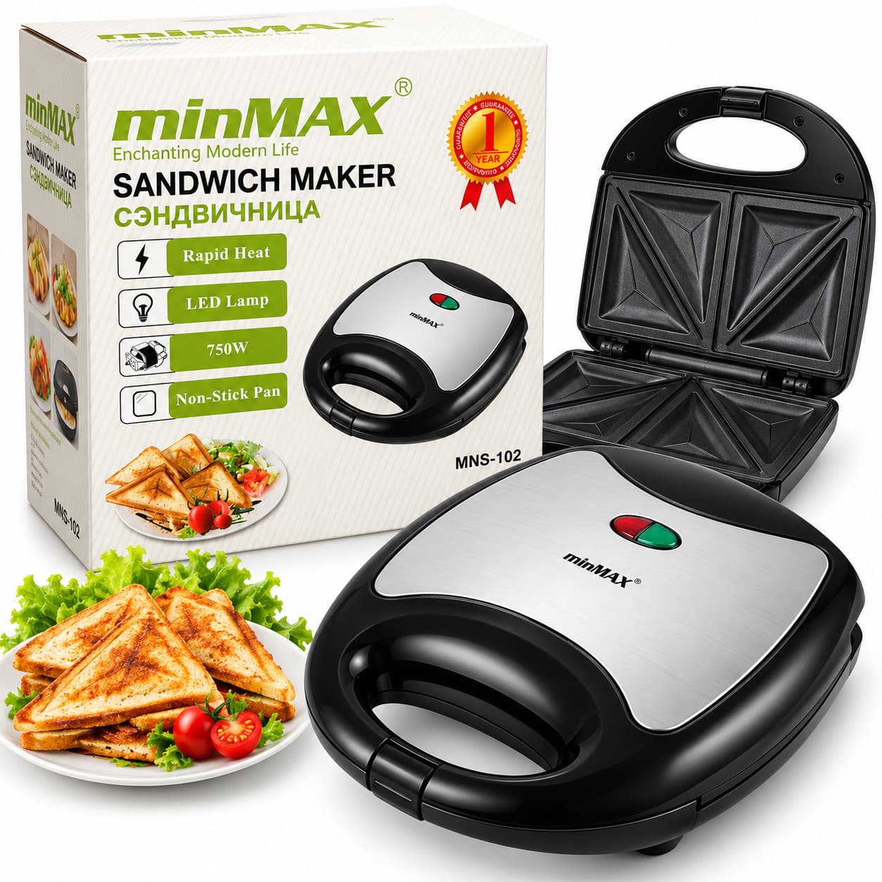 Sendviç cihazı MiniMAX MNS-102, Sendviç cihazı, 750 Vt, Qara