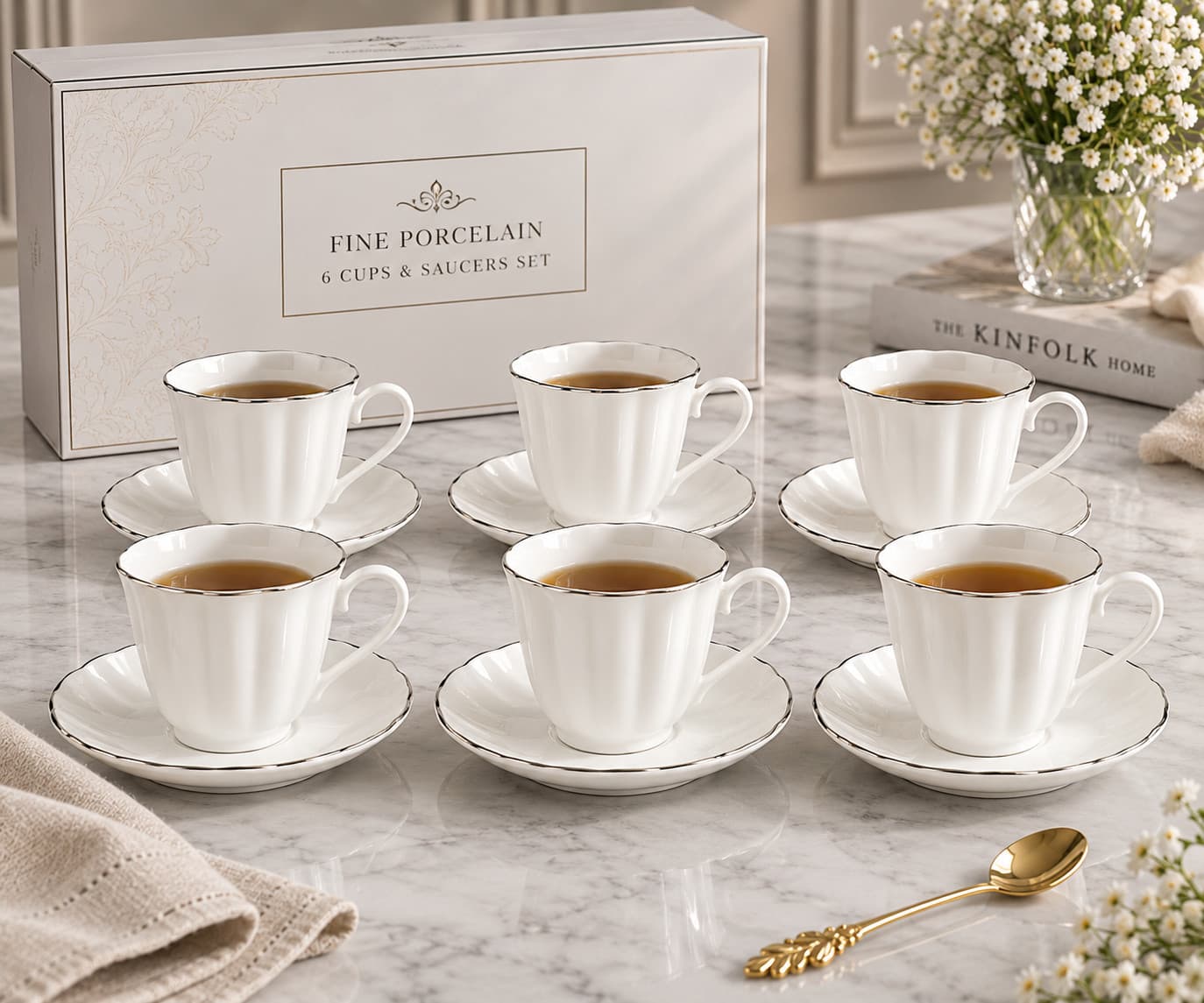 Çay servizi 2776233, 12 əşya, 6 nəfərlik, farfor, 90 ml, ağ