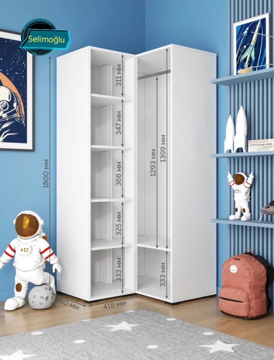Döşəməüstü dolab SO00001, laminat, 85x46x180 sm, ağ — изображение 2