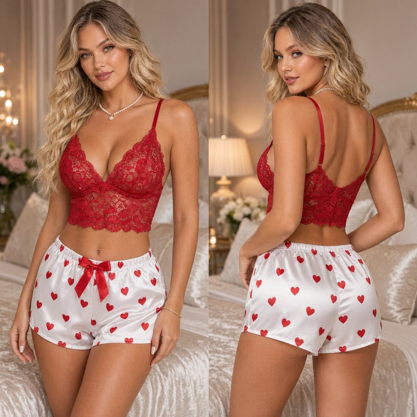 Qadınlar üçün şortlu pijama dəsti 2851903, poliester, qırmızı, ölçü S/M