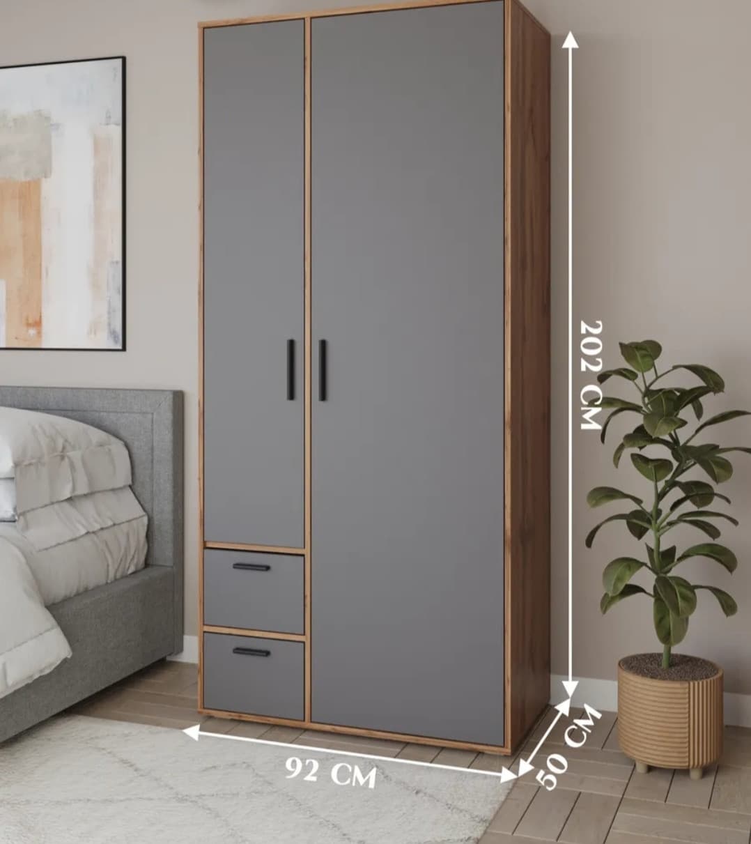 Döşəməüstü dolab, laminat, antrasit/votan, 202x92x45 sm — image 3