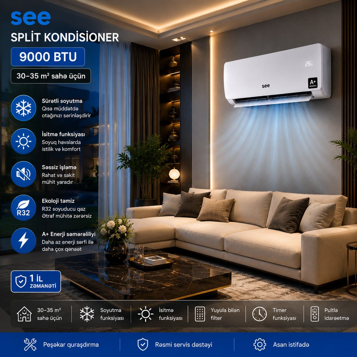 Kondisioner SEE, 9000 BTU/saat, ağ