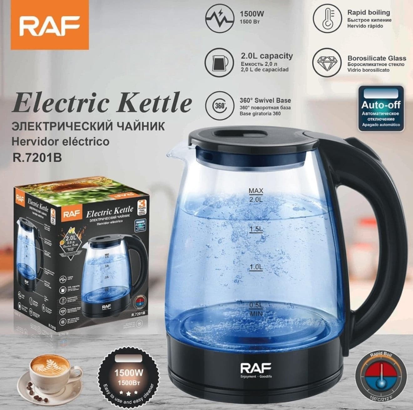 Elektrik çaydan RAF R.7201B 2 litr