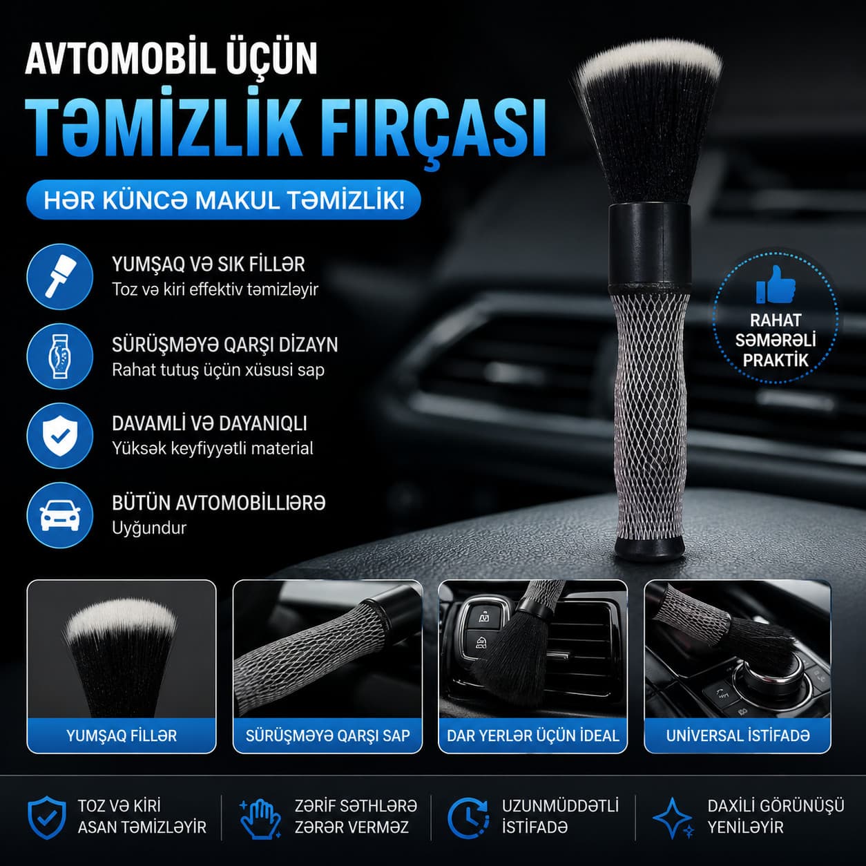 Avtomobil təmizləmə fırçası, Plastik, Qara