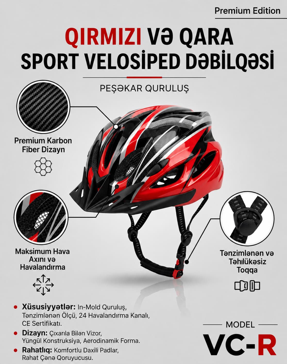 Velosiped dəbilqəsi Soldier, qırmızı/qara, ölçü One size
