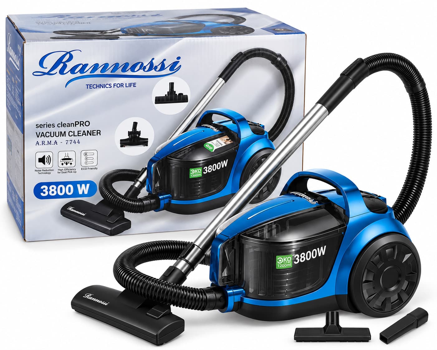 Adi tozsoran Rannossi CleanPRO 7744, 3800 Vt, Quru, Konteyner, 1.2 l