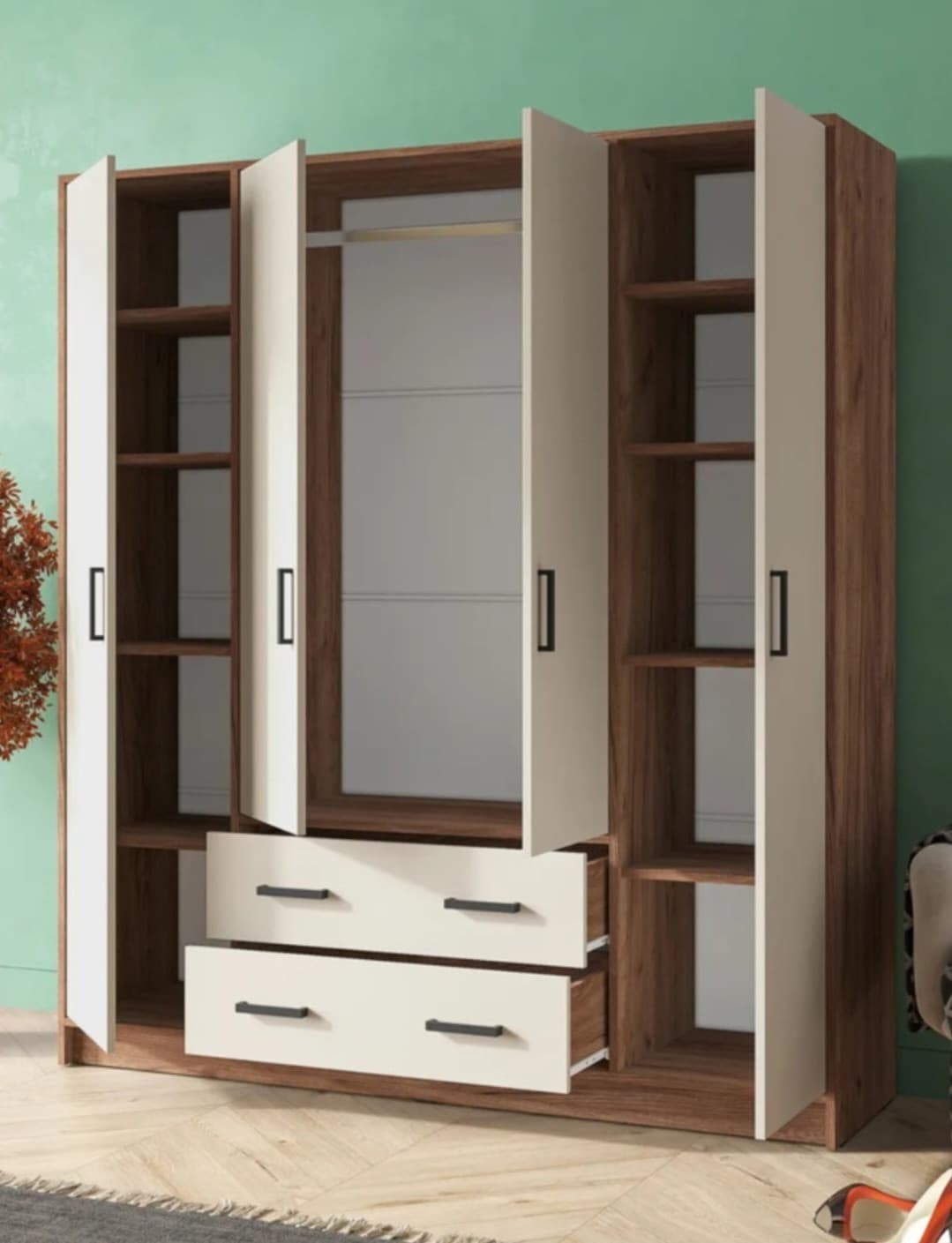 Şkaf 2566309, laminat, krem/votan, 180x160x45 sm — image 4