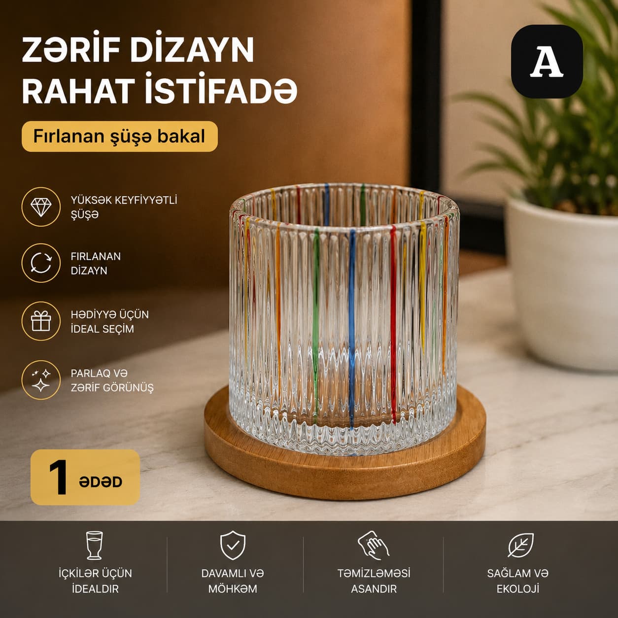 Stəkan viski üçün, şüşə, şəffaf, 300 ml — şəkil 2