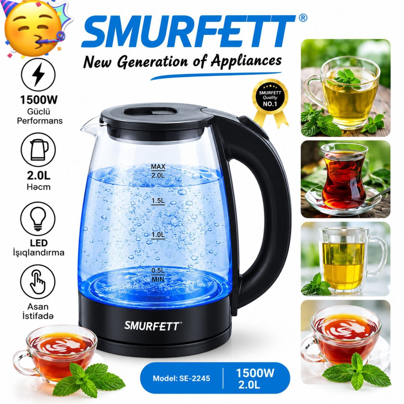 Elektrik çaydan Sumrfett 2 l 1500 W qara