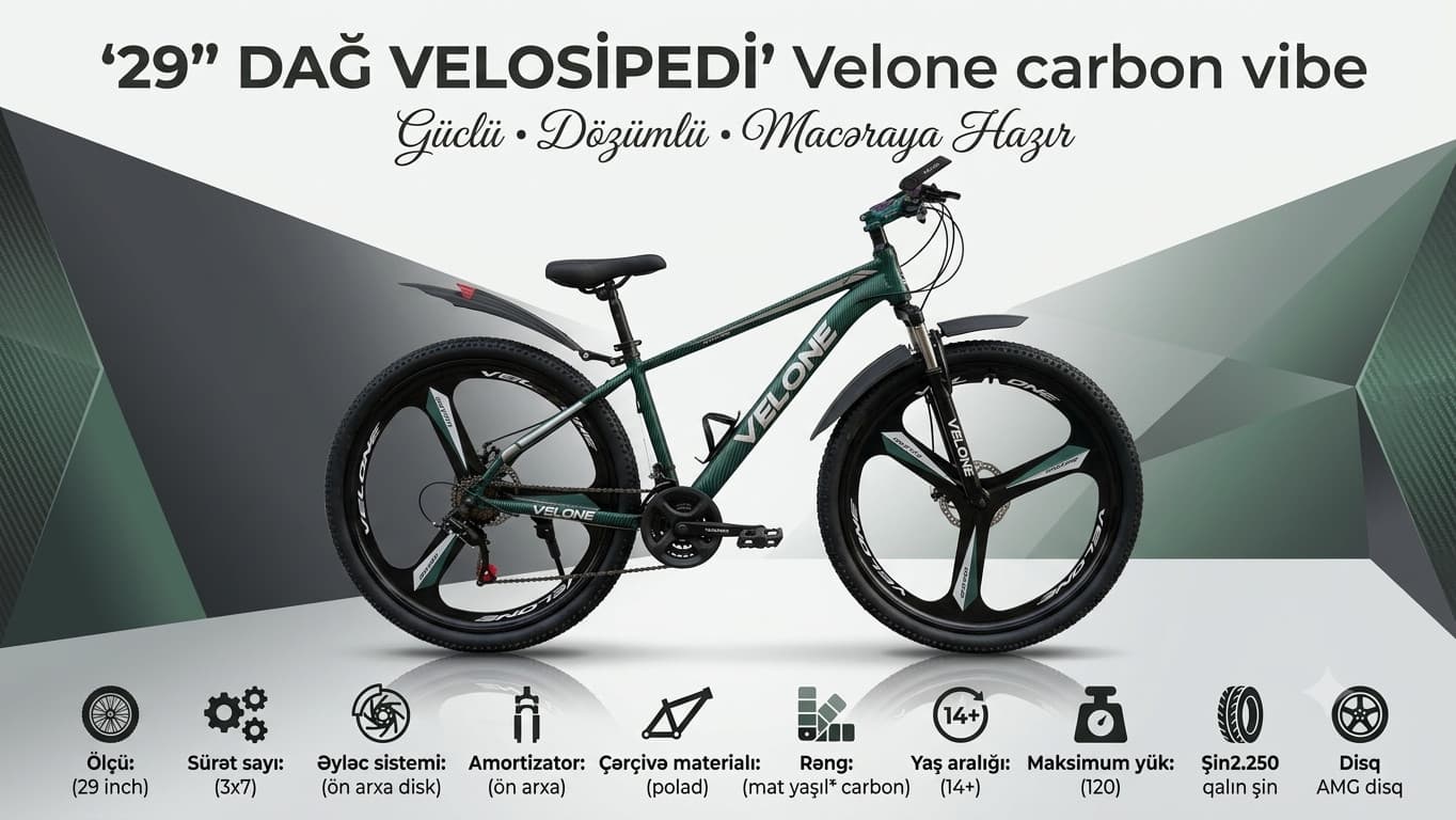 Dağ velosipedi Velone AMG, 29", yaşıl