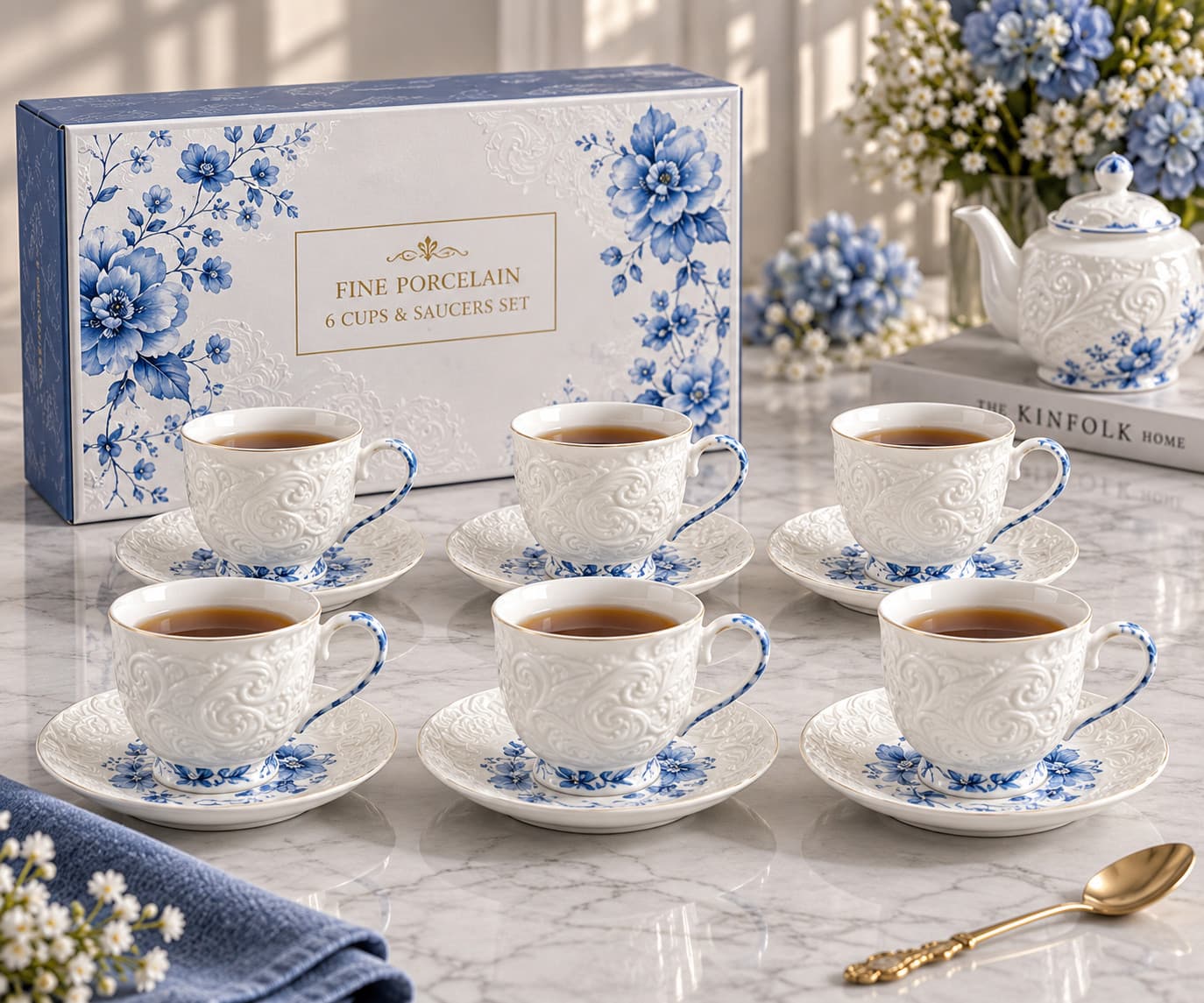 Çay servizi 2776252, 12 əşya, 6 nəfərlik, farfor, 90 ml, ağ